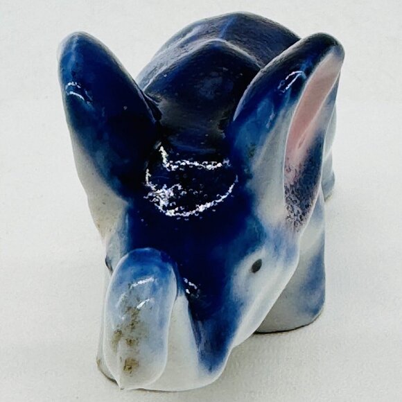Vintage Blue Porcelain Elephant Figurine Trunk Up Japan Good Luck 3.5 inch - Picture 5 of 8